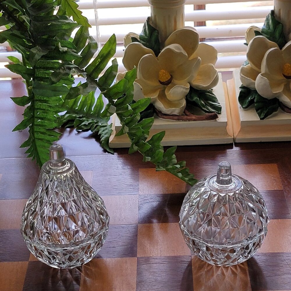 Vintage Clear Glass Pear Shaped Trinket Dish and Ball Shaped Trinket Dish